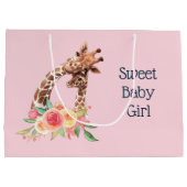 かわいいキリンの水彩母とベビーガール ラージペーパーバッグ (裏面)