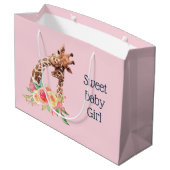 かわいいキリンの水彩母とベビーガール ラージペーパーバッグ (裏面アングル)