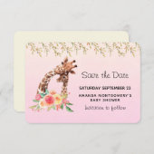 かわいいキリンの水彩母と赤ちゃんシャワー セーブザデート (正面/裏面)