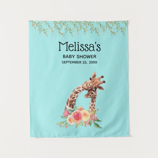 かわいいキリンの水彩母と赤ちゃんシャワー タペストリー (正面)