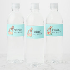 かわいいキリンの水彩母と赤ちゃんシャワー ペットボトルラベル