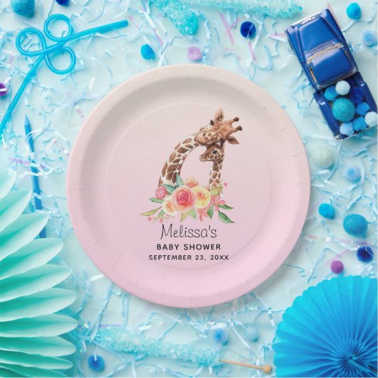 かわいいキリンの水彩母と赤ちゃんシャワー ペーパープレート (パーティー)