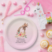 かわいいキリンの水彩母と赤ちゃんシャワー ペーパープレート (パーティー)