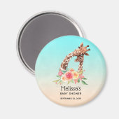 かわいいキリンの水彩母と赤ちゃんシャワー マグネット (正面/裏面)