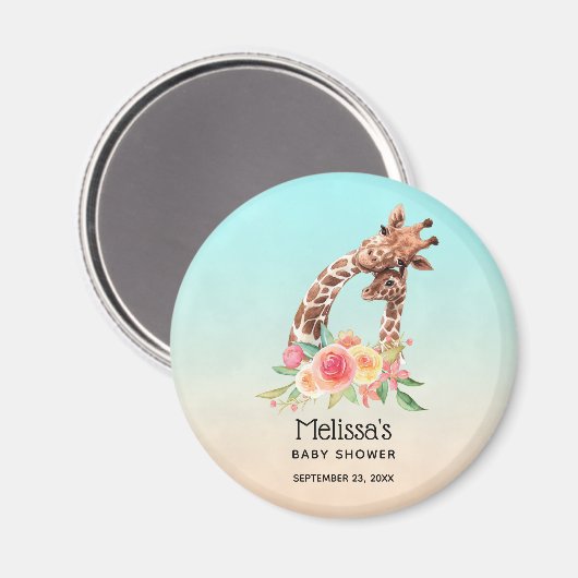 かわいいキリンの水彩母と赤ちゃんシャワー マグネット (正面/裏面)