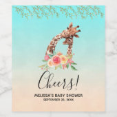 かわいいキリンの水彩母と赤ちゃんシャワー ワインラベル (シングルラベル)