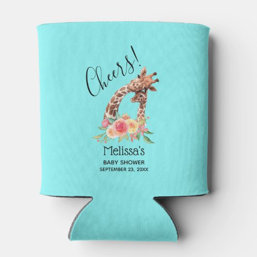 かわいいキリンの水彩母と赤ちゃんシャワー 缶クーラー (裏面)