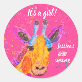 かわいいキリンの水色サファリジャングル赤ちゃんシャワー ラウンドシール