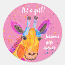 かわいいキリンの水色サファリジャングル赤ちゃんシャワー ラウンドシール