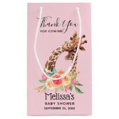 かわいいキリンの水色ママ&ベビーありがとう スモールペーパーバッグ (裏面)