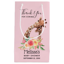 かわいいキリンの水色ママ&ベビーありがとう スモールペーパーバッグ