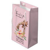 かわいいキリンの水色ママ&ベビーありがとう スモールペーパーバッグ (裏面アングル)