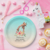 かわいいキリンの水色ママ&ベビーベビーシャワー ペーパープレート (パーティー)