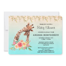 かわいいキリンの水色ママ&ベビーベビーシャワー