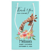 かわいいキリンの水色ママ&男の赤ちゃんありがとう スモールペーパーバッグ (裏面)