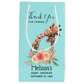 かわいいキリンの水色ママ&男の赤ちゃんありがとう スモールペーパーバッグ (正面)