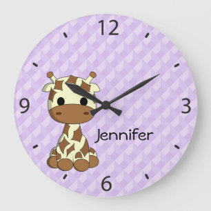 かわいいキリンの漫画の名前の大きい子供部屋の柱時計 ラージ壁時計