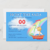 かわいいキリンの漫画セーリングボートの虹のパーティー 招待状 (正面)