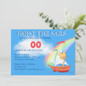 かわいいキリンの漫画セーリングボートの虹のパーティー 招待状 (スタンド正面)