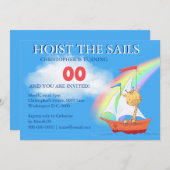 かわいいキリンの漫画セーリングボートの虹のパーティー 招待状 (正面/裏面)