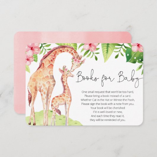 かわいいキリンの熱帯ピンクの緑の本ベビー エンクロージャーカード (正面/裏面)