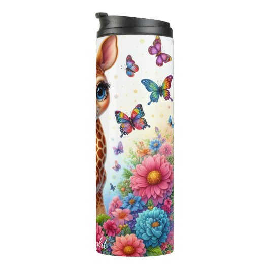 かわいいキリンの花の蝶のシお洒落ーン タンブラー (回転右)