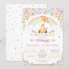 かわいいキリンの誕生日のパーティの招待状の女の子 招待状