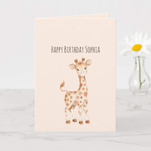 かわいいキリンの誕生日 カード (小さな植物)