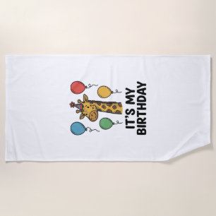 かわいいキリンの誕生日Tシャツ ビンテージ パーティーデザイン_1 ビーチタオル