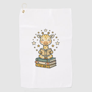 かわいいキリンの読書好きヴィンテージTシャツデザイン ゴルフタオル