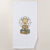 かわいいキリンの読書好きヴィンテージTシャツデザイン ビーチタオル (正面)
