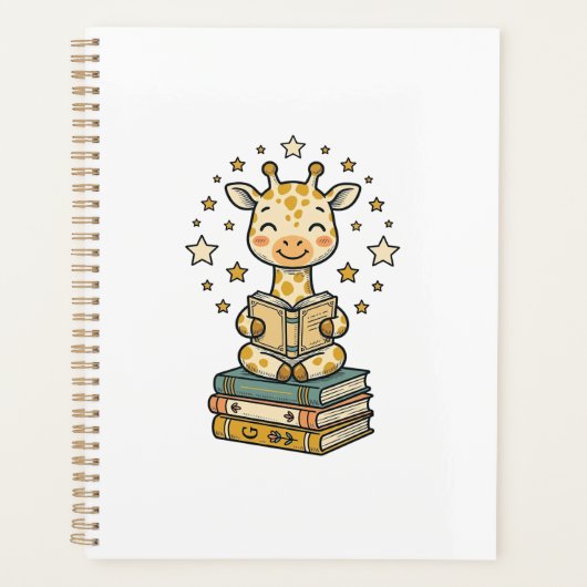 かわいいキリンの読書好きヴィンテージTシャツデザイン プランナー手帳 (正面)
