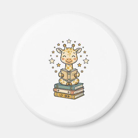かわいいキリンの読書好きヴィンテージTシャツデザイン マグネット (正面)