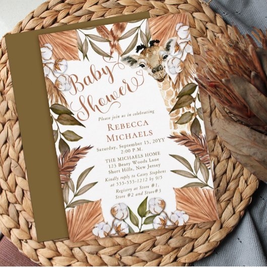 かわいいキリンぼほ乾燥した草赤ちゃんシャワーInvita 招待状