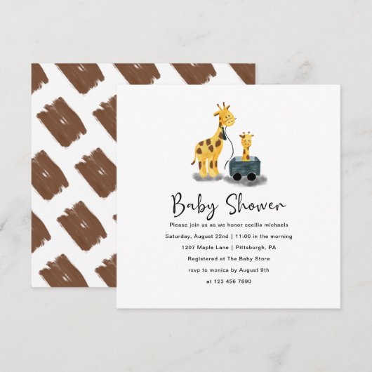 かわいいキリンイラスト ベビーシャワー招待状 招待状 (正面/裏面)