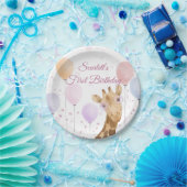 かわいいキリンカラフルバルーンガール1誕生日 ペーパープレート (パーティー)