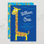 かわいいキリンキッズ1歳の誕生日パーティの招待状 招待状 (正面/裏面)