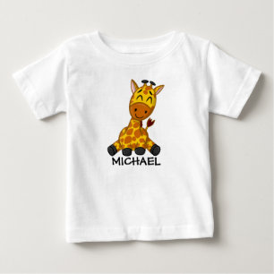かわいいキリンジャングル風の漫画動物園サファリの名前 ベビーTシャツ