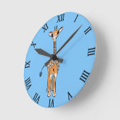 かわいいキリンスケッチ、サファリ動物 ラウンド壁時計 (傾斜)