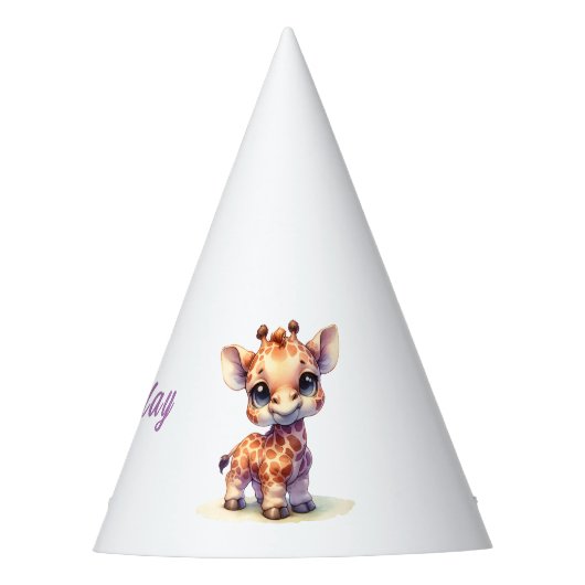 かわいいキリンハッピーバースデー パーティーハット (正面)