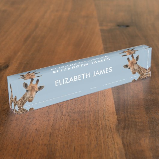 かわいいキリンパーソナライズされたの動物名 – Dusty Blue デスクネームプレート (側面)