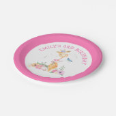 かわいいキリンピンク花模様女子3位誕生日パーティー ペーパープレート (アングル)