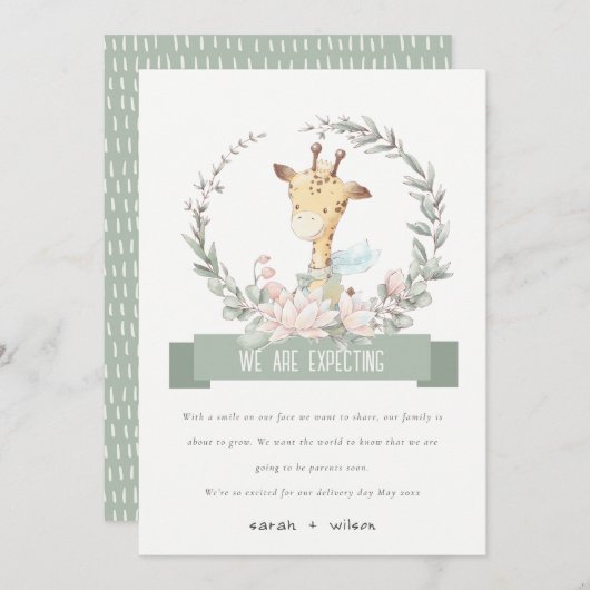 かわいいキリンフローラベビー妊娠発表 招待状 (正面/裏面)