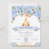 かわいいキリンブルーフローラ誕生会 招待状 (正面)