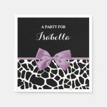 かわいいキリンプリントラベンダーパープルボウ名付き