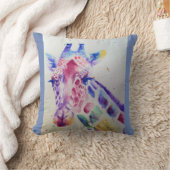 かわいいキリン動物の水の絵画色のクッション クッション (ブランケット)