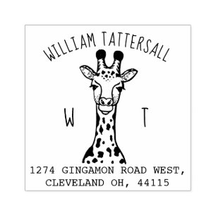 かわいいキリン動物モノグラム&ネーム差出人住所 ラバースタンプ