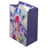 かわいいキリン動物園の動物のパターン水色 ミディアムペーパーバッグ (正面アングル)