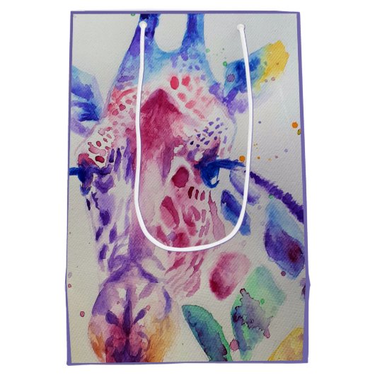 かわいいキリン動物園の動物のパターン水色 ミディアムペーパーバッグ (裏面)