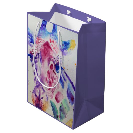 かわいいキリン動物園の動物のパターン水色 ミディアムペーパーバッグ (裏面アングル)